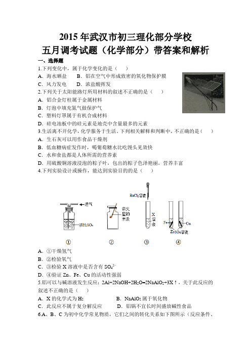 2015年武汉市初三化学部分学校五月调考试题(带答案及解析)