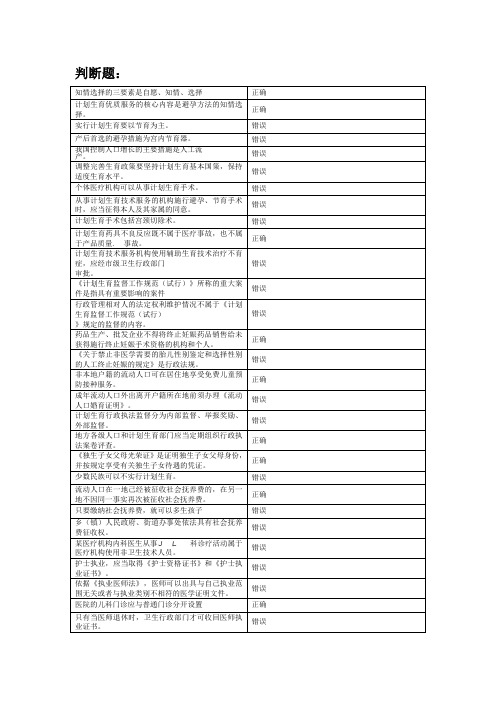 重庆市2016年卫生计生法制理论考试专业试题题库