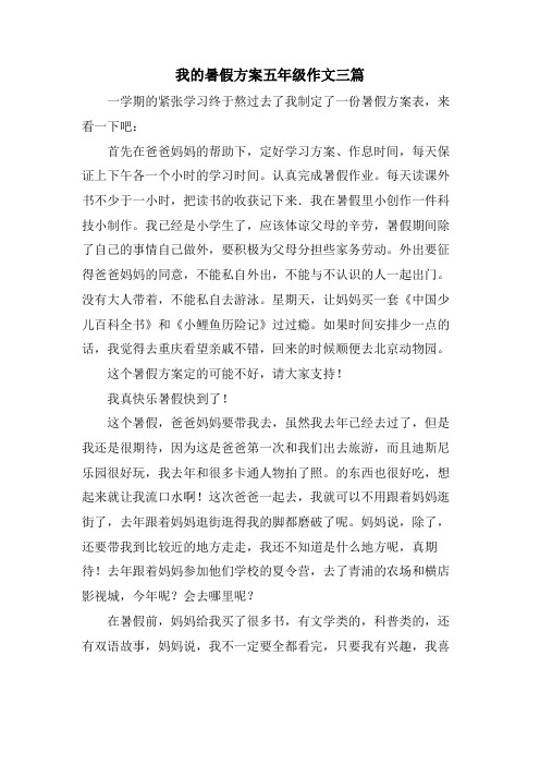 我的暑假计划五年级作文三篇