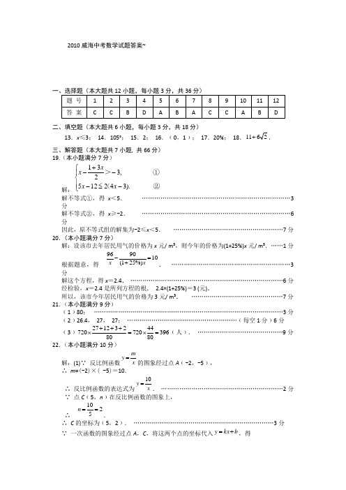 山东威海数学中考答案