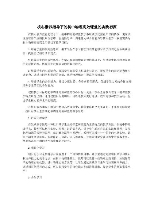 核心素养指导下的初中物理高效课堂的实践初探