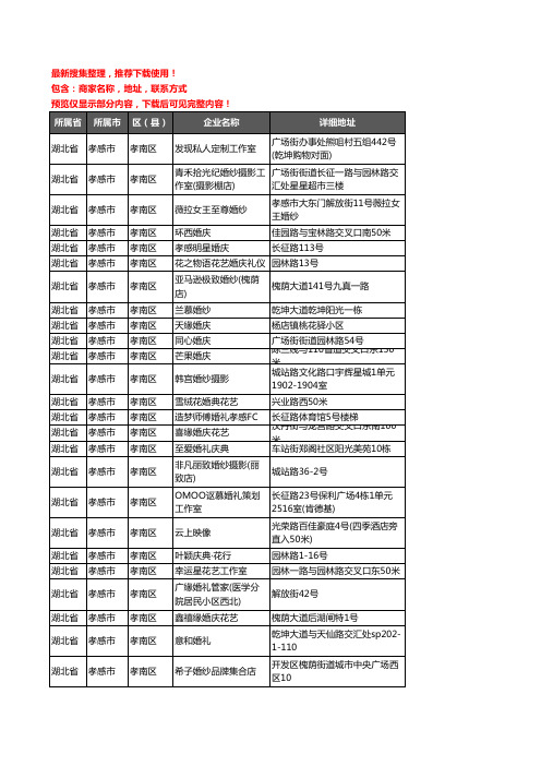 新版湖北省孝感市孝南区婚庆公司企业公司商家户名录单联系方式地址大全76家