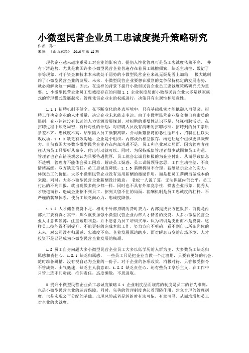 小微型民营企业员工忠诚度提升策略研究