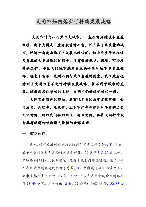 实践报告—大同如何落实可持续发展战略