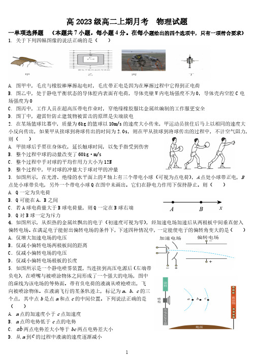 重庆市某重点中学2024-2025学年高二上学期10月月考物理试题(含解析)