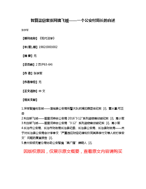 智算盗窃案张网擒飞贼——一个公安付局长的自述