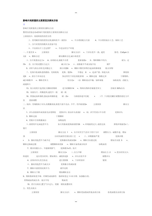 影响片剂质量的主要原因及解决方法