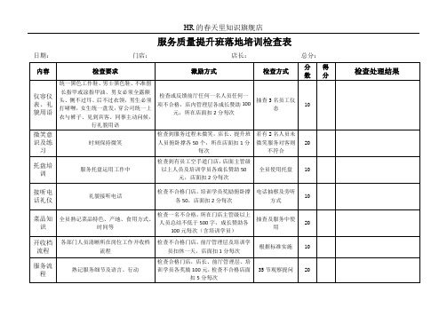 服务质量提升班落地培训检查表