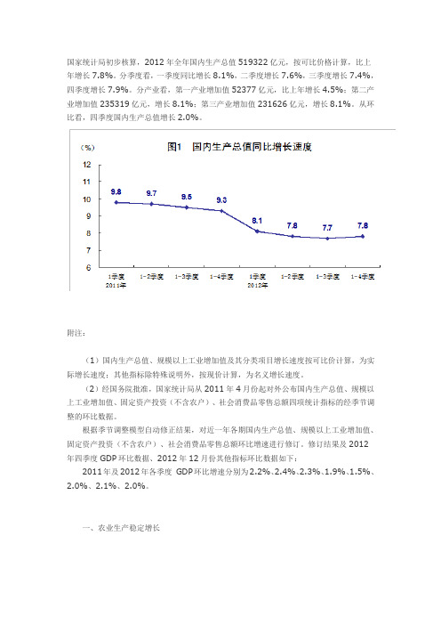 2012年国内生产总值统计