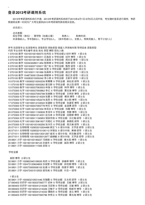 中国农业大学理学院2013年考研录取名单