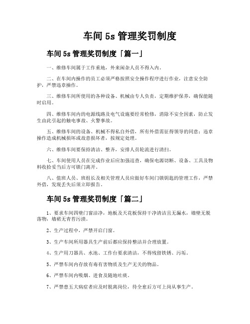 车间5s管理奖罚制度