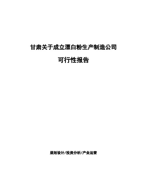 甘肃关于成立漂白粉生产制造公司可行性报告