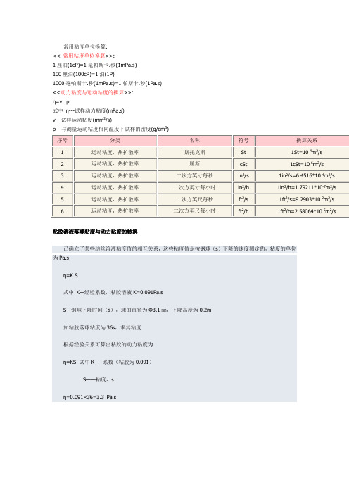 常用粘度单位换算