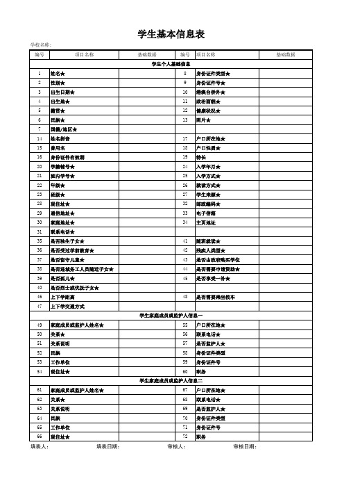 全国系统-一年级新生-学生基本信息采集表