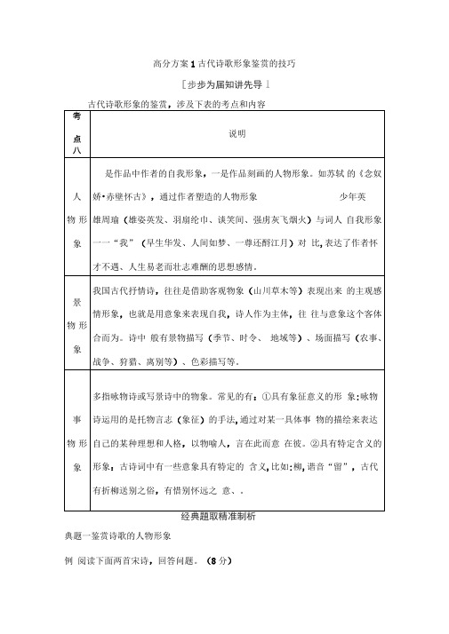 2020年浙江高三语文练习：古代诗歌形象鉴赏的技巧复习讲义