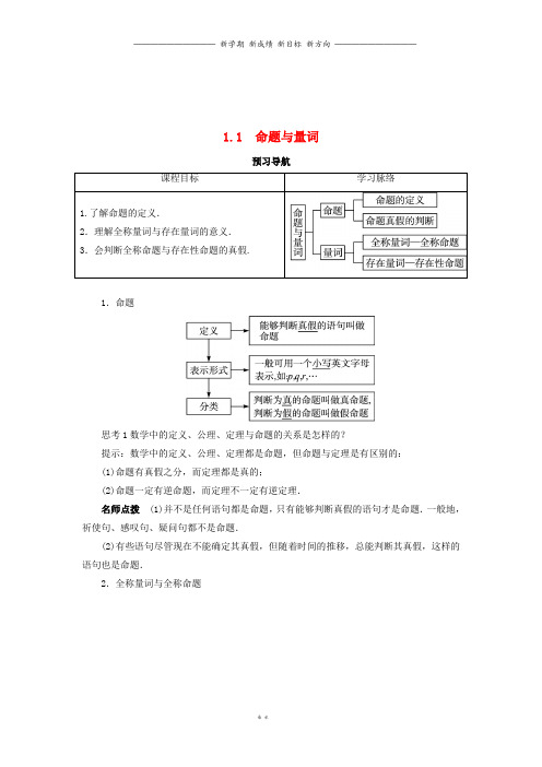 高中数学第一章常用逻辑用语1.1命题与量词预习导学案新人教B版选修1_79