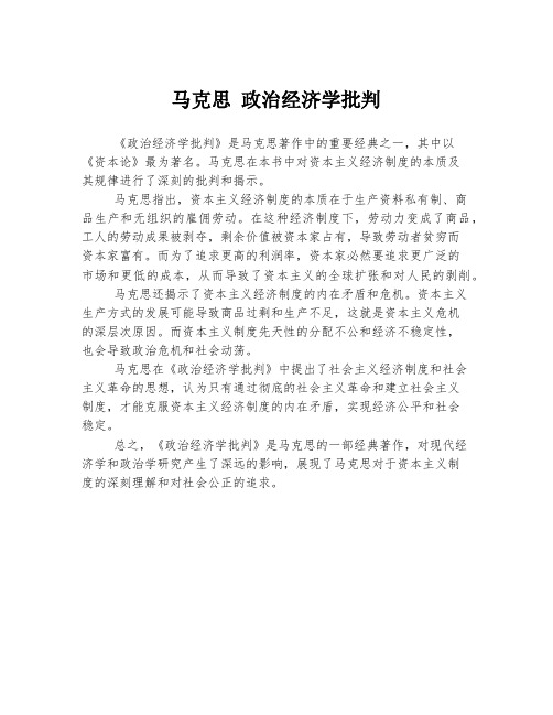 马克思 政治经济学批判