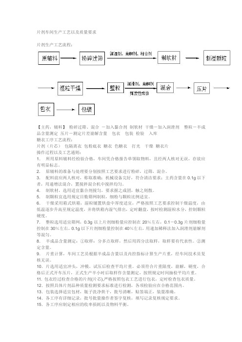 片剂车间生产工艺以及质量要求