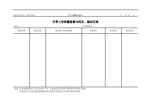 日常工作质量监督与纠正、验证记录程序文件用表