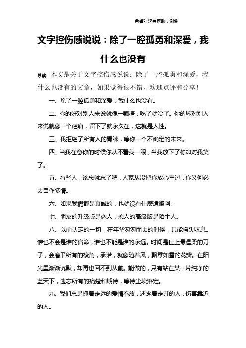 文字控伤感说说:除了一腔孤勇和深爱,我什么也没有