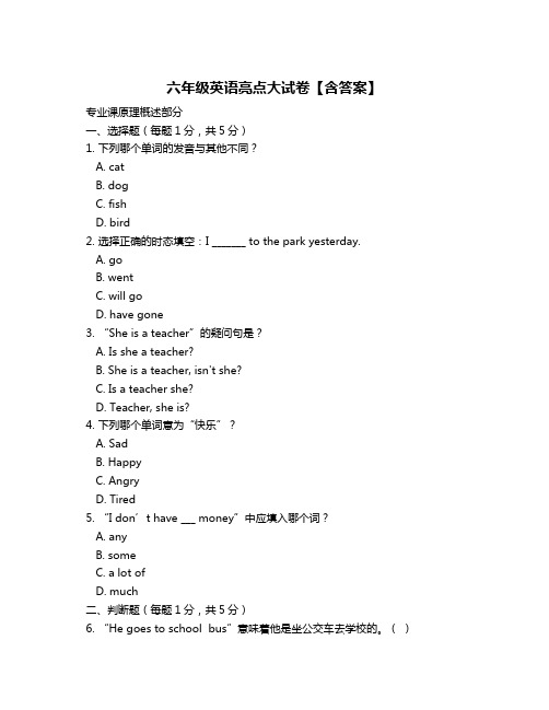 六年级英语亮点大试卷【含答案】