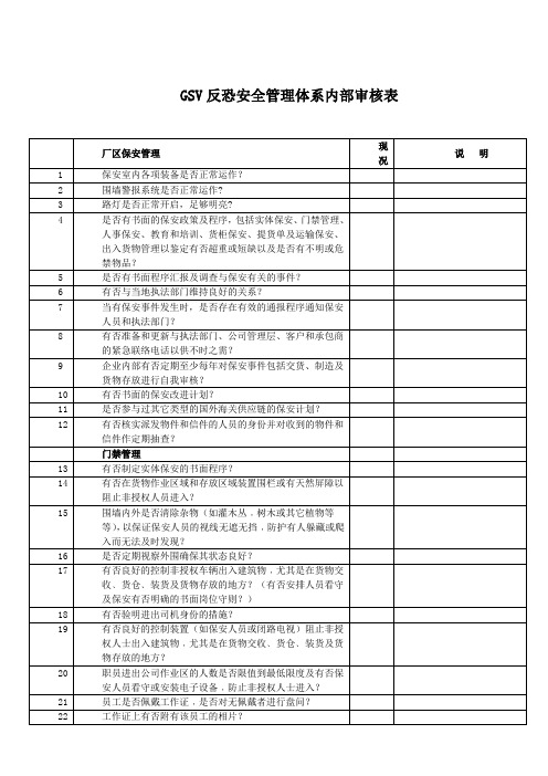 GSV反恐安全管理体系内部审核表