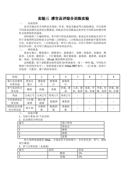 实验三 感官品评综合训练实验