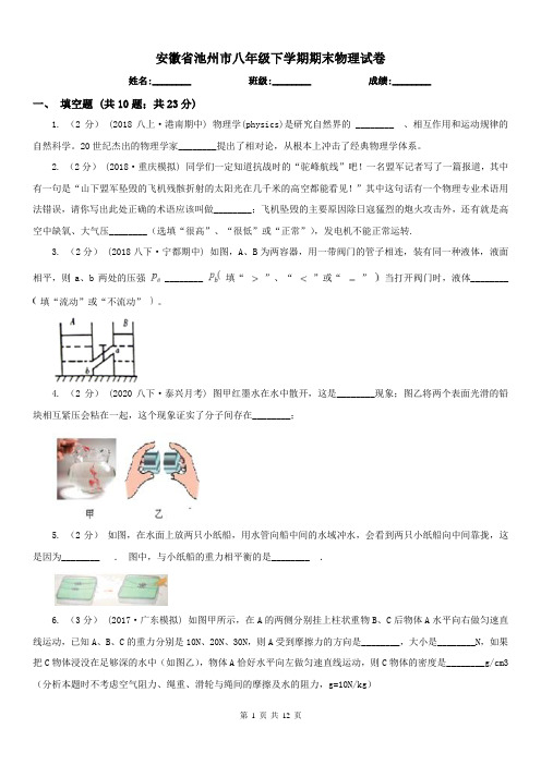安徽省池州市八年级下学期期末物理试卷