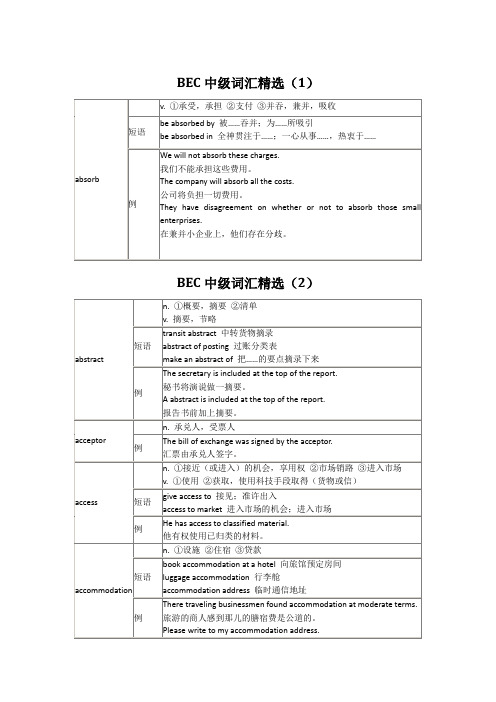 BEC中级词汇精选汇总