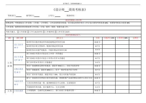 (完整版)电商设计师月度绩效考核表