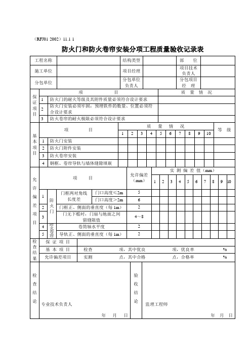 人防工程专用施工表格：防火设备安装工程(6页)