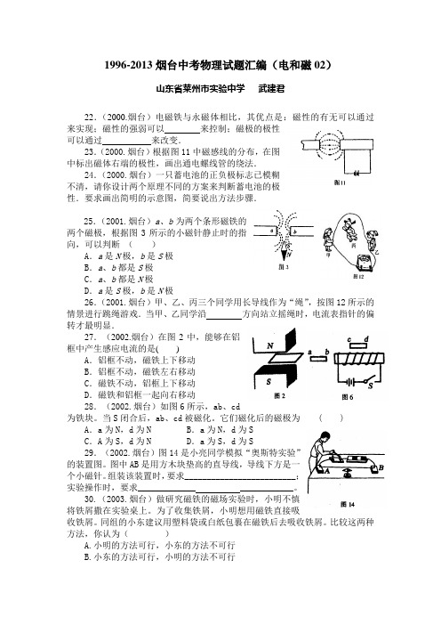 1996-2013烟台中考物理试题汇编(电和磁02)