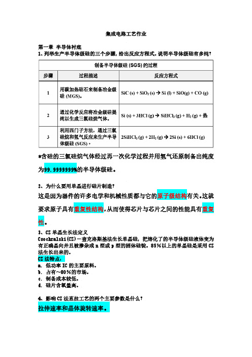 集成电路工艺原理作业（大四上）-复习笔记