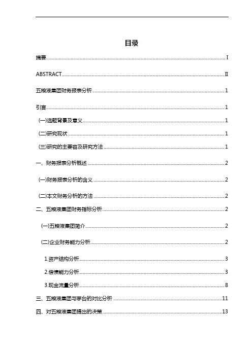 五粮液集团财务报表分析报告