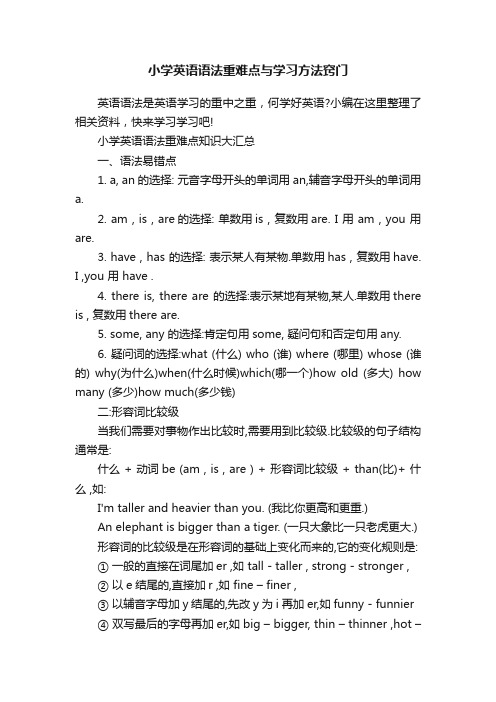 小学英语语法重难点与学习方法窍门