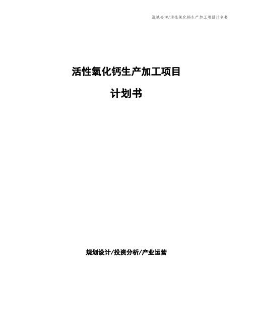 活性氧化钙生产加工项目计划书