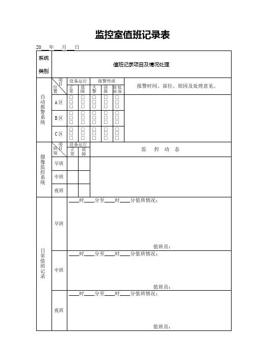 监控室值班记录表