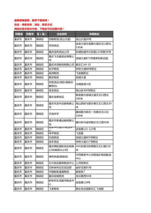 新版重庆市重庆市铜梁区货运企业公司商家户名录单联系方式地址大全58家