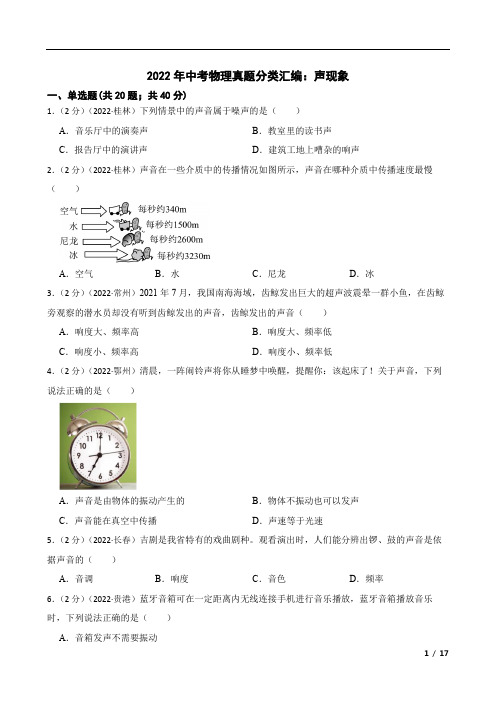 2022年中考物理真题分类汇编：声现象