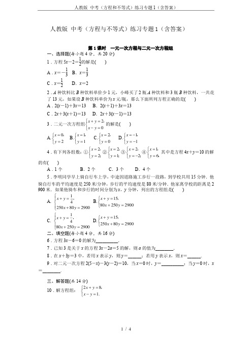 人教版 中考(方程和不等式)练习专题1(含答案)