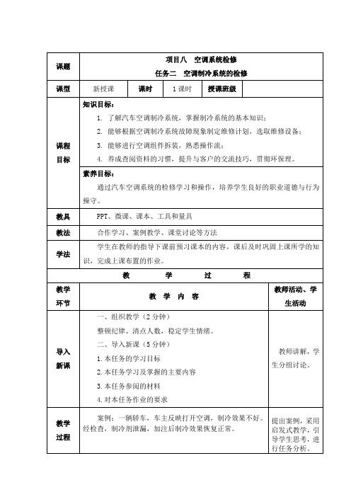 汽车电子电气技术教案8.2-空调制冷系统的检修