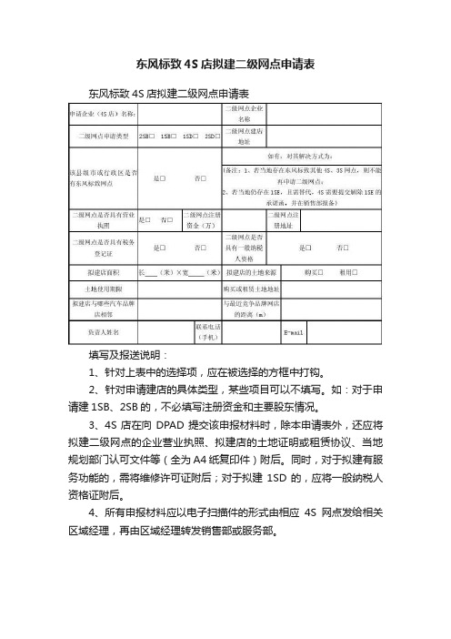 东风标致4S店拟建二级网点申请表