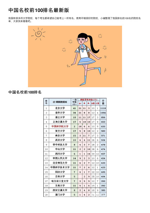 中国名校前100排名最新版