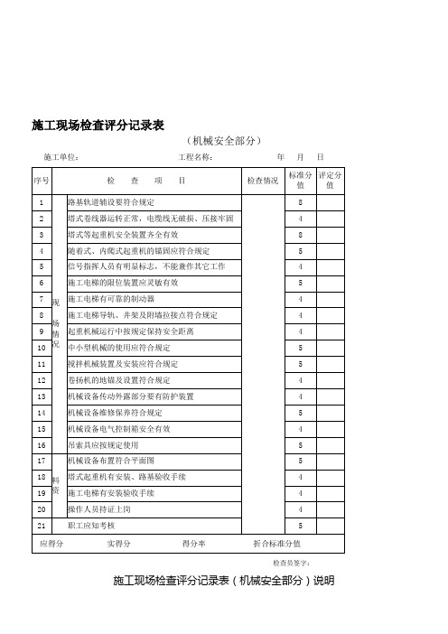 施工现场检查评分记录表(机械安全部分)