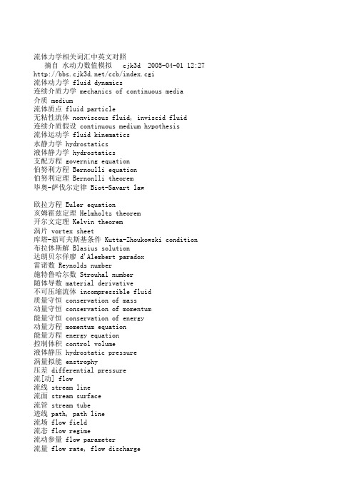 流体力学相关词汇中英文对照