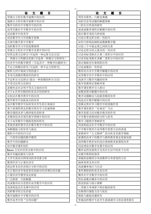 数学与应用数学专业毕业论文参考选题