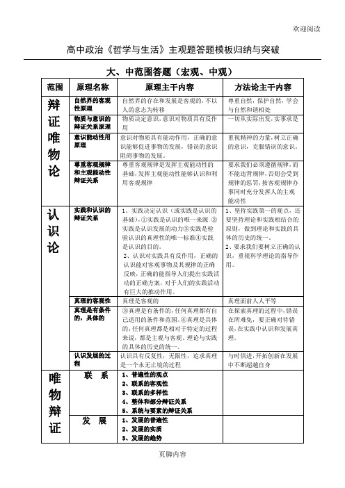 新高中政治《哲学与生活》主观习题答习题模板归纳与突破