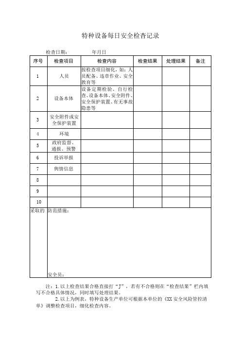 特种设备每日安全检查记录