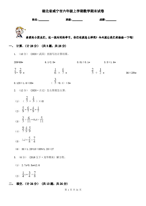 湖北省咸宁市六年级 上学期数学期末试卷