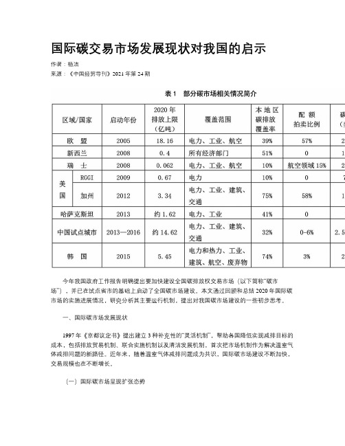 国际碳交易市场发展现状对我国的启示